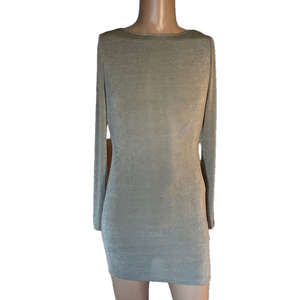 Gray Bodycon Mini Dress with Long Dolman Sleeves and Bateau Neckline